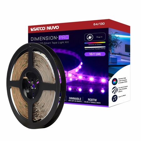 NUVO Dimension Pro Tape Light Strip - 16 ft. RGB + Tunable White - Plug - Starfish IOT - IR Remote 64/130